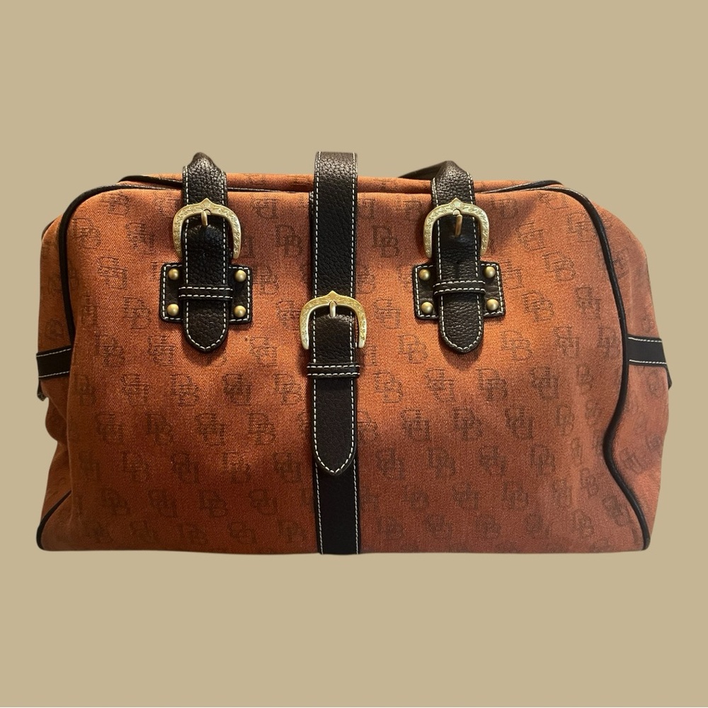 Dooney & Bourke Burnt Orange Brown Leather Trimmed Satchel Doctors Bag